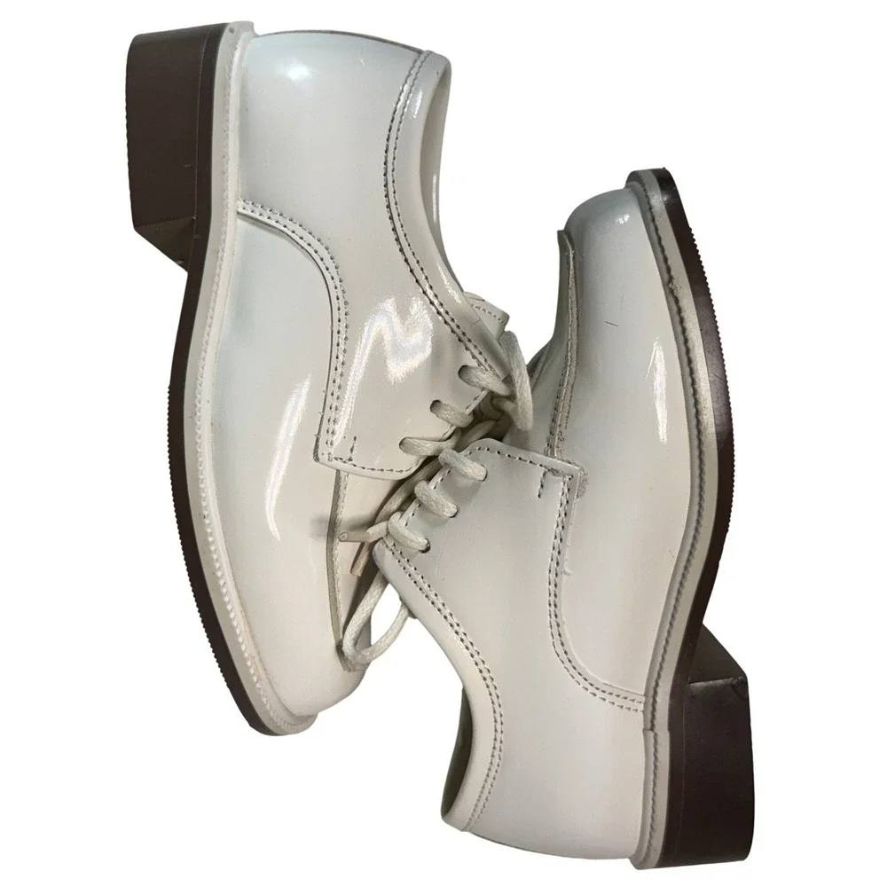 Kids White Patent Leather Oxfords Lace Up Formal Dress‎ Shoes Block Heel White
